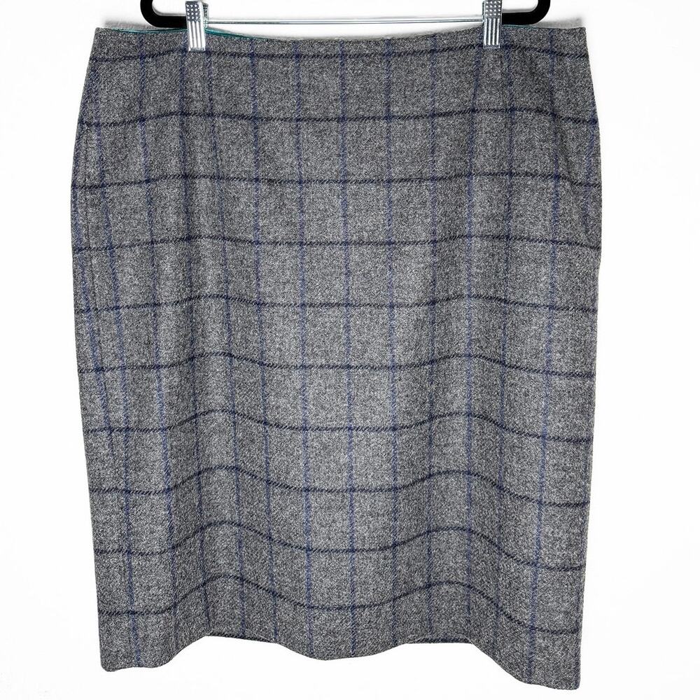 Boden British Tweed By Moon Women's Plus Size Wool Pencil Skirt Gray Blue Check